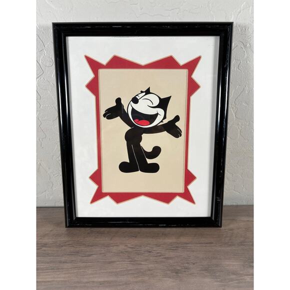 Felix the Cat 8.75" x 10 3/4 Inches Red Framed Double Matted Vintage Wall Art - Picture 1 of 3